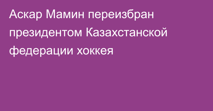 Аскар Мамин переизбран президентом Казахстанской федерации хоккея