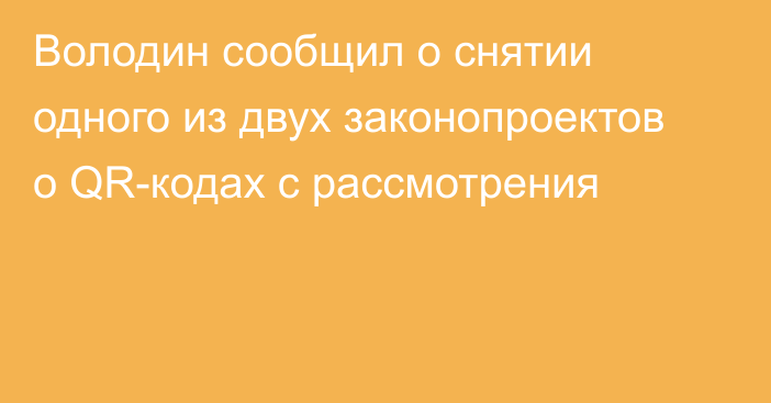 Володин сообщил о снятии одного из двух законопроектов о QR-кодах с рассмотрения