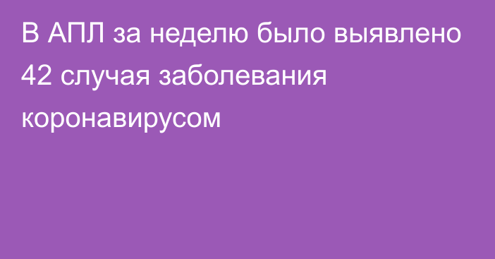 В АПЛ за неделю было выявлено 42 случая заболевания коронавирусом