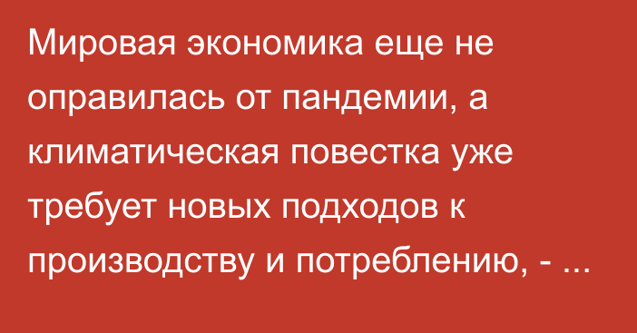 Мировая экономика еще не оправилась от пандемии, а климатическая повестка уже требует новых подходов к производству и потреблению, - министр ЕЭК