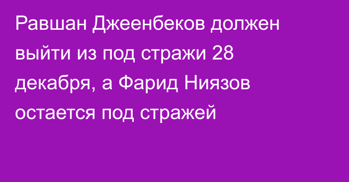 Равшан Джеенбеков должен выйти из под стражи 28 декабря, а Фарид Ниязов остается под стражей