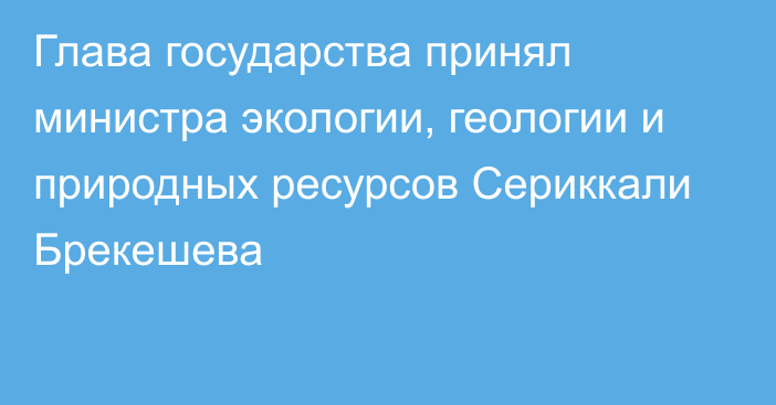 Глава государства принял министра экологии, геологии и природных ресурсов Сериккали Брекешева