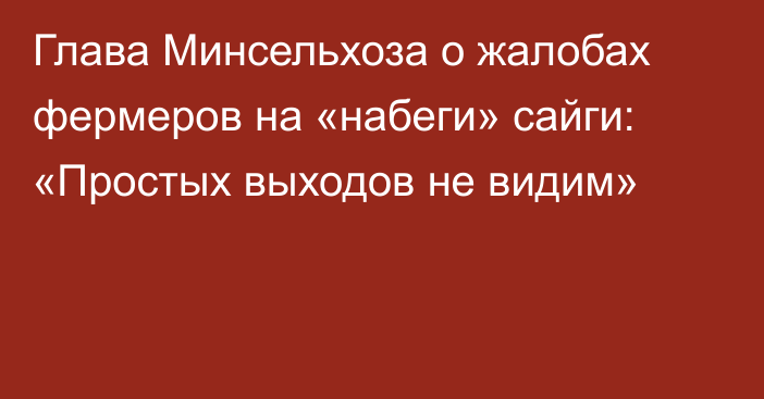 Глава Минсельхоза о жалобах фермеров на «набеги» сайги: «Простых выходов не видим»