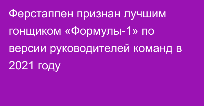 Ферстаппен признан лучшим гонщиком «Формулы-1» по версии руководителей команд в 2021 году