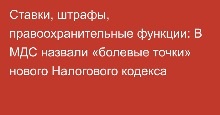 Ставки, штрафы, правоохранительные функции: В МДС назвали «болевые точки» нового Налогового кодекса