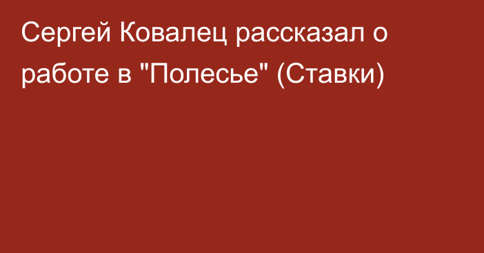 Сергей Ковалец рассказал о работе в 