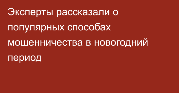 Эксперты рассказали о популярных способах мошенничества в новогодний период