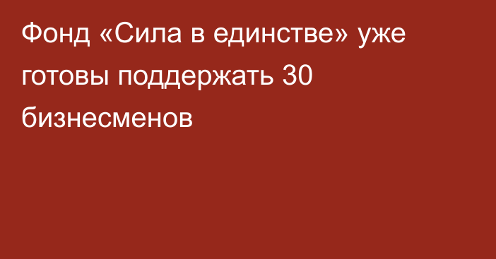 Фонд «Сила в единстве» уже готовы поддержать 30 бизнесменов