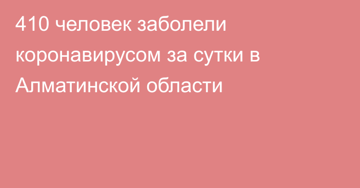 410 человек заболели коронавирусом за сутки в Алматинской области