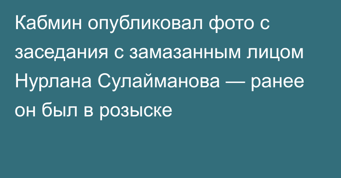 Кабмин опубликовал фото с заседания с замазанным лицом Нурлана Сулайманова — ранее он был в розыске