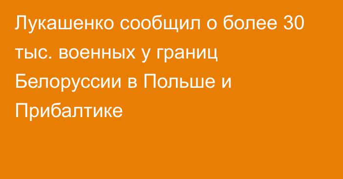 Лукашенко сообщил о более 30 тыс. военных у границ Белоруссии в Польше и Прибалтике