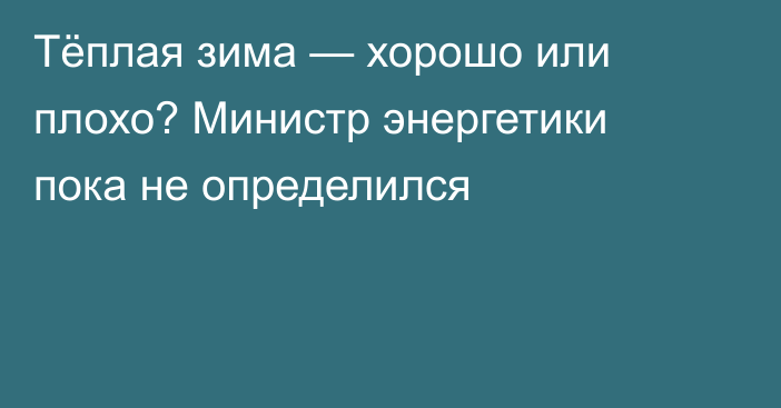 Тёплая зима — хорошо или плохо? Министр энергетики пока не определился