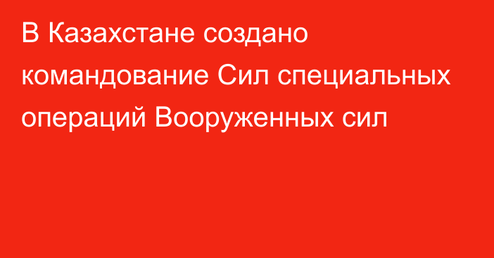 В Казахстане создано командование Сил специальных операций Вооруженных сил