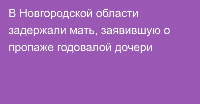 В Новгородской области задержали мать, заявившую о пропаже годовалой дочери