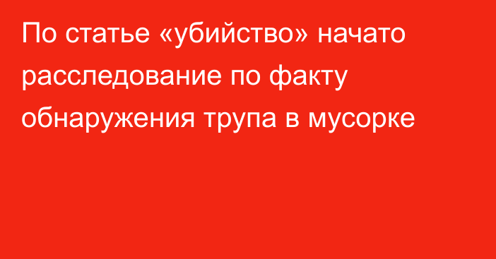 По статье «убийство» начато расследование по факту обнаружения трупа в мусорке