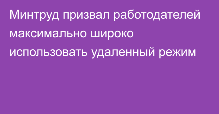 Минтруд призвал работодателей максимально широко использовать удаленный режим