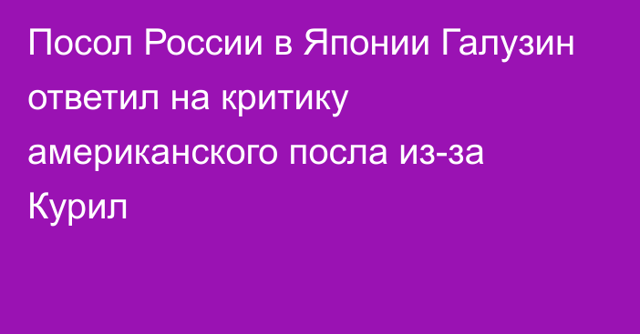 Посол России в Японии Галузин ответил на критику американского посла из-за Курил