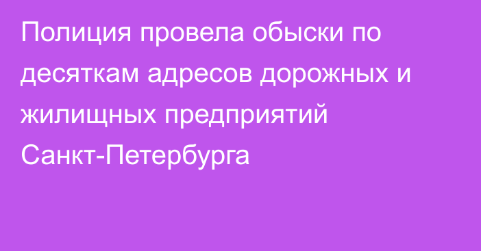 Полиция провела обыски по десяткам адресов дорожных и жилищных предприятий Санкт-Петербурга