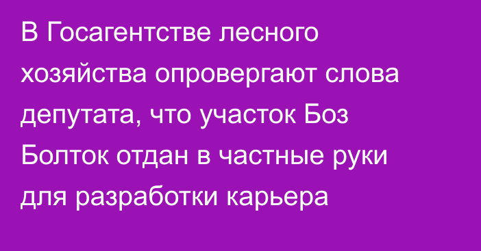 В Госагентстве лесного хозяйства опровергают слова депутата, что участок  Боз Болток  отдан в частные руки для разработки карьера