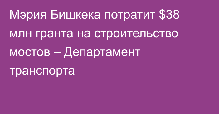 Мэрия Бишкека потратит $38 млн гранта на строительство мостов – Департамент транспорта