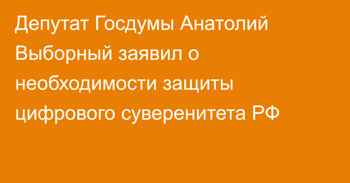 Депутат Госдумы Анатолий Выборный заявил о необходимости защиты цифрового суверенитета РФ