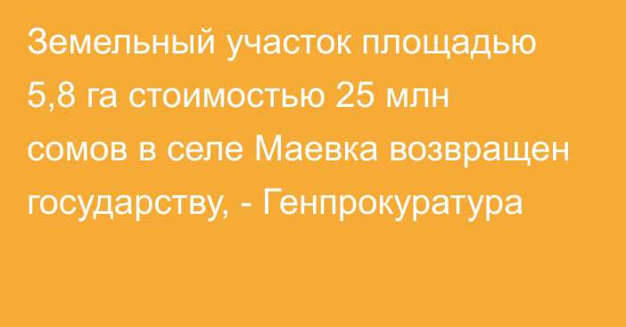 Земельный участок площадью 5,8 га стоимостью 25 млн сомов в селе Маевка возвращен государству, - Генпрокуратура