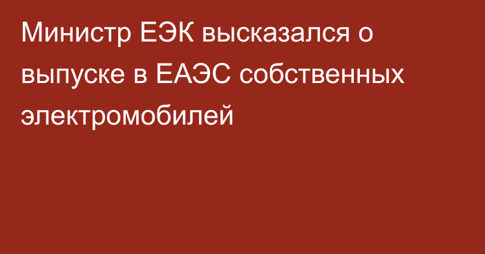 Министр ЕЭК высказался о выпуске в ЕАЭС собственных электромобилей