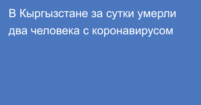 В Кыргызстане за сутки умерли два человека с коронавирусом