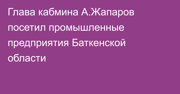 Глава кабмина А.Жапаров посетил промышленные предприятия Баткенской области