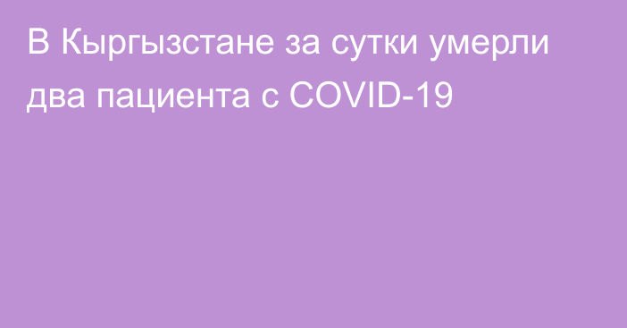 В Кыргызстане за сутки умерли два пациента с COVID-19