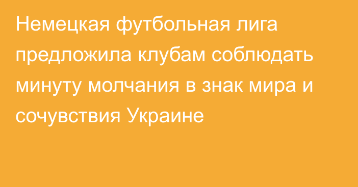 Немецкая футбольная лига предложила клубам соблюдать минуту молчания в знак мира и сочувствия Украине