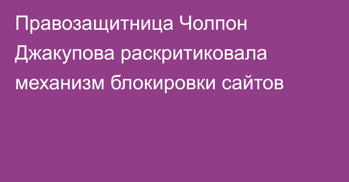 Правозащитница Чолпон Джакупова раскритиковала механизм блокировки сайтов