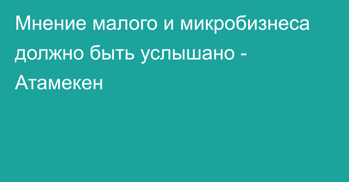 Мнение малого и микробизнеса должно быть услышано - Атамекен