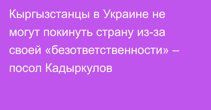 Кыргызстанцы в Украине не могут покинуть страну из-за своей «безответственности» – посол Кадыркулов