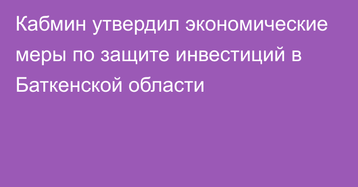 Кабмин утвердил экономические меры по защите инвестиций в Баткенской области