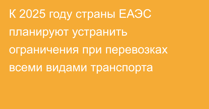 К 2025 году страны ЕАЭС планируют устранить ограничения при перевозках всеми видами транспорта