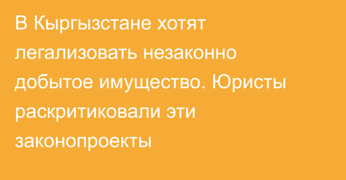 В Кыргызстане хотят легализовать незаконно добытое имущество. Юристы раскритиковали эти законопроекты