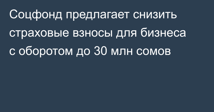 Соцфонд предлагает снизить страховые взносы для бизнеса с оборотом до 30 млн сомов