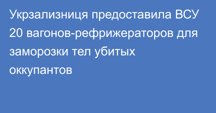 Укрзализниця предоставила ВСУ 20 вагонов-рефрижераторов для заморозки тел убитых оккупантов