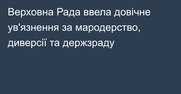 Верховна Рада ввела довічне ув'язнення за мародерство, диверсії та держзраду