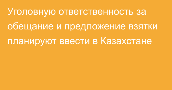 Уголовную ответственность за обещание и предложение взятки планируют ввести в Казахстане