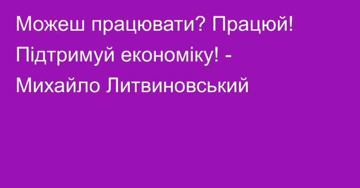 Можеш працювати? Працюй! Підтримуй економіку! - Михайло Литвиновський