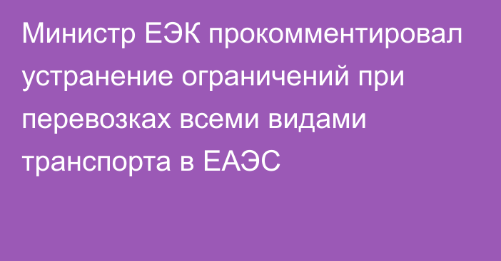 Министр ЕЭК прокомментировал устранение ограничений при перевозках всеми видами транспорта в ЕАЭС