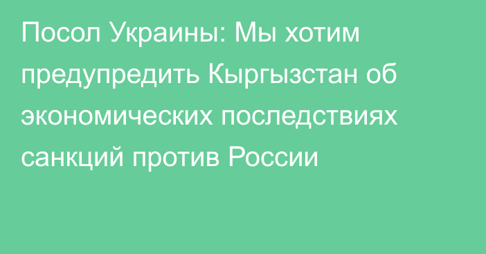 Посол Украины: Мы хотим предупредить Кыргызстан об экономических последствиях санкций против России