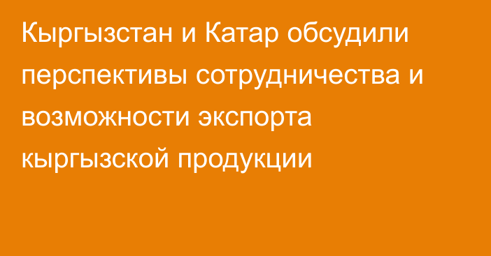 Кыргызстан и Катар обсудили перспективы сотрудничества и возможности экспорта кыргызской продукции