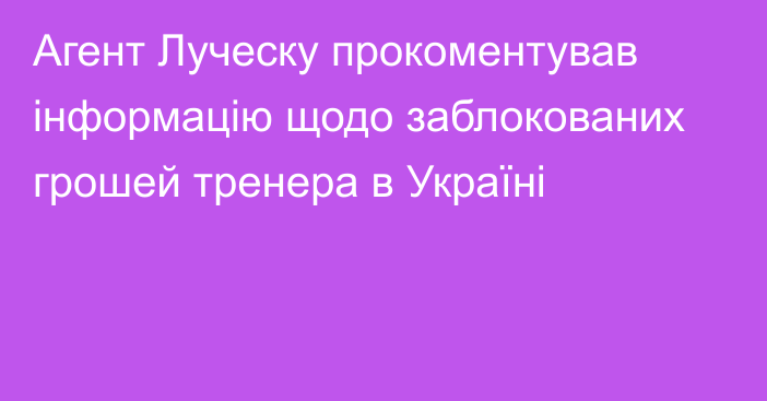 Агент Луческу прокоментував інформацію щодо заблокованих грошей тренера в Україні