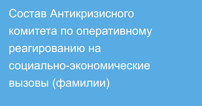 Состав Антикризисного комитета по оперативному реагированию на социально-экономические вызовы (фамилии)