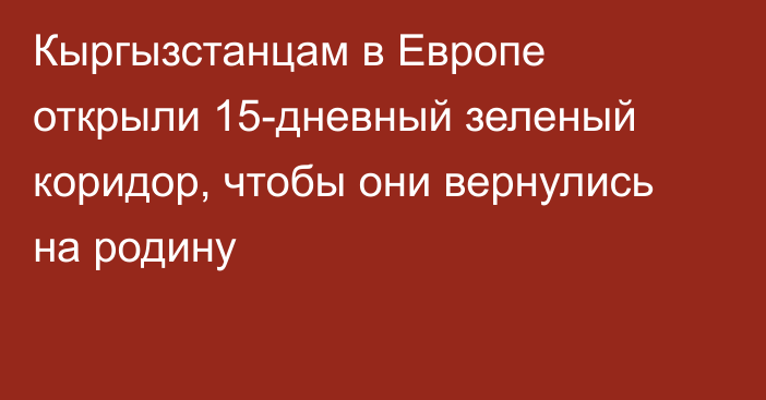 Кыргызстанцам в Европе открыли 15-дневный зеленый коридор, чтобы они вернулись на родину