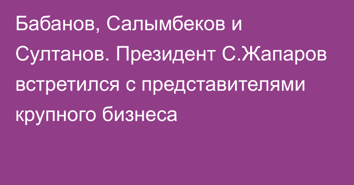 Бабанов, Салымбеков и Султанов. Президент С.Жапаров встретился с представителями крупного бизнеса