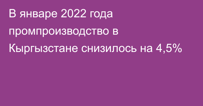 В январе 2022 года промпроизводство в Кыргызстане снизилось на 4,5%